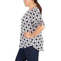 Larky Lark Plus Womens Round Neck 3/4 Sleeve Tunic Top