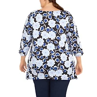 Larky Lark Plus Womens Keyhole Neck 3/4 Sleeve Tunic Top