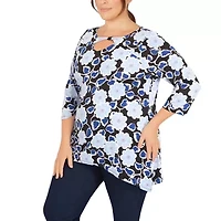 Larky Lark Plus Womens Keyhole Neck 3/4 Sleeve Tunic Top