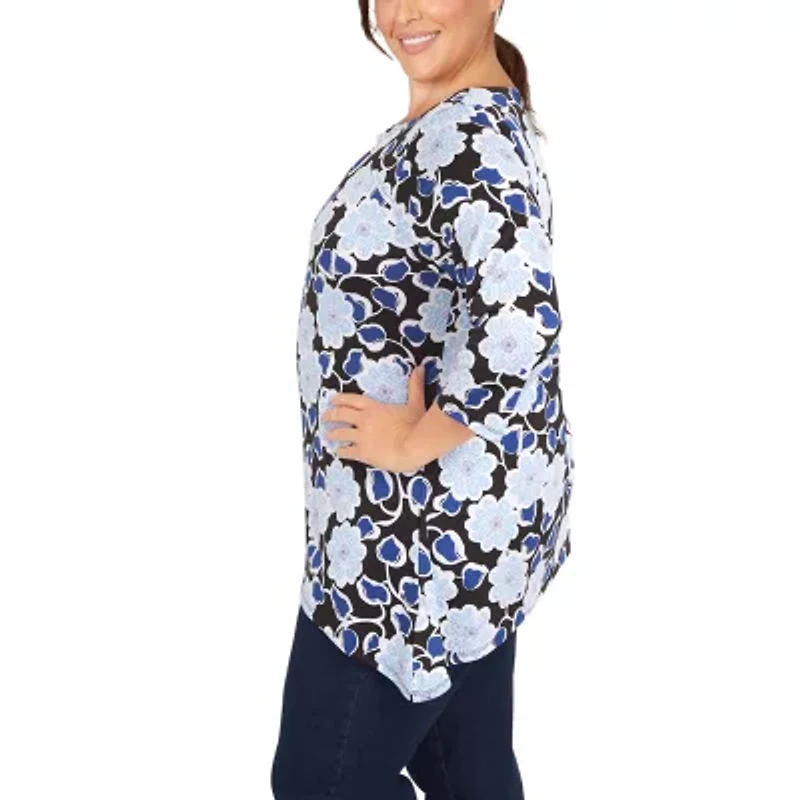 Larky Lark Plus Womens Keyhole Neck 3/4 Sleeve Tunic Top