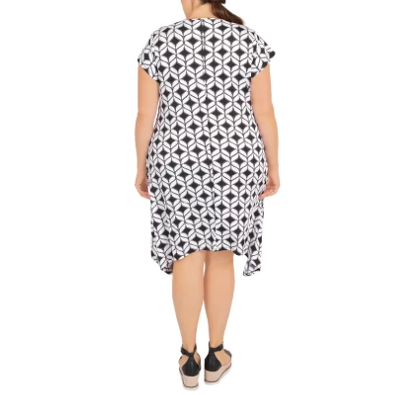 Larky Lark Womens Short Sleeve Geometric Plus Fit + Flare Dress