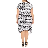 Larky Lark Womens Short Sleeve Geometric Plus Fit + Flare Dress