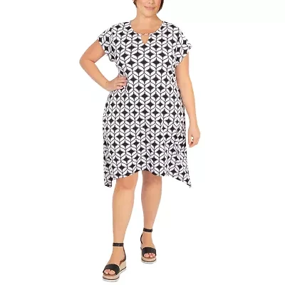 Larky Lark Womens Short Sleeve Geometric Plus Fit + Flare Dress