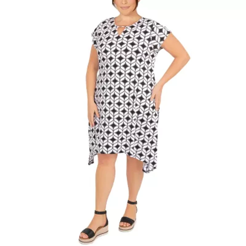 Larky Lark Womens Short Sleeve Geometric Plus Fit + Flare Dress