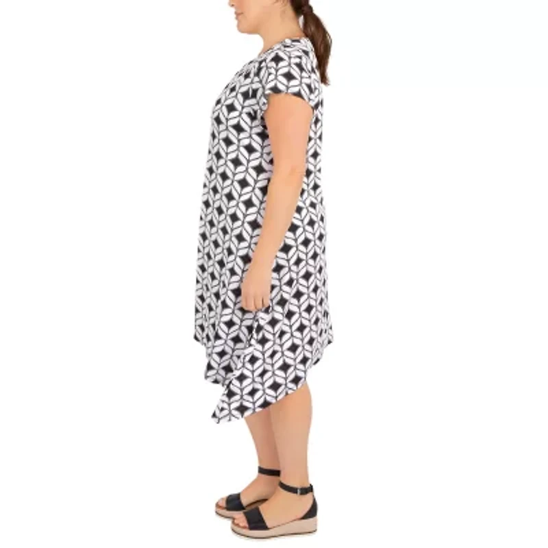 Larky Lark Womens Short Sleeve Geometric Plus Fit + Flare Dress