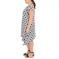 Larky Lark Womens Short Sleeve Geometric Plus Fit + Flare Dress