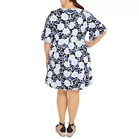 Larky Lark Womens Short Sleeve Floral Plus Fit + Flare Dress
