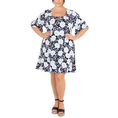 Larky Lark Womens Short Sleeve Floral Plus Fit + Flare Dress