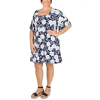 Larky Lark Womens Short Sleeve Floral Plus Fit + Flare Dress