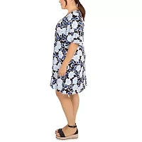 Larky Lark Womens Short Sleeve Floral Plus Fit + Flare Dress