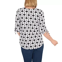 Larky Lark Womens Round Neck 3/4 Sleeve Tunic Top