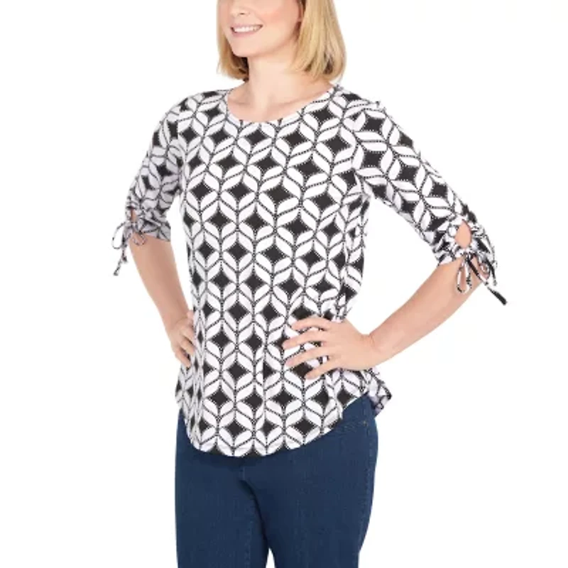Larky Lark Womens Round Neck 3/4 Sleeve Tunic Top
