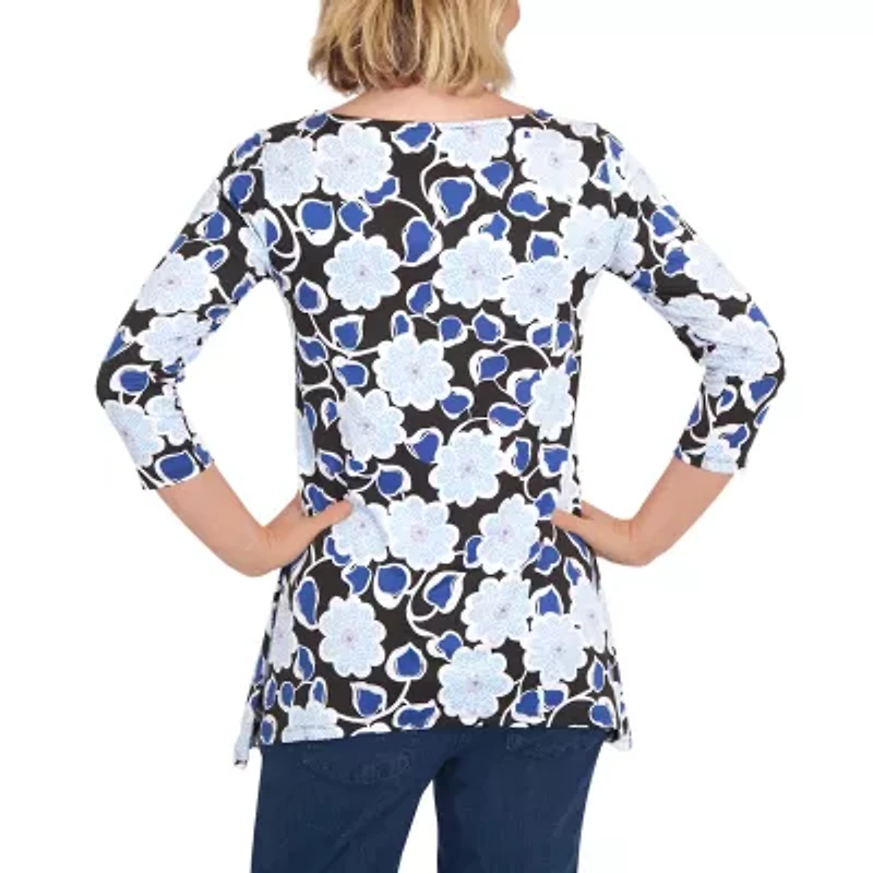 Larky Lark Womens Scoop Neck 3/4 Sleeve Stretch Fabric T-Shirt