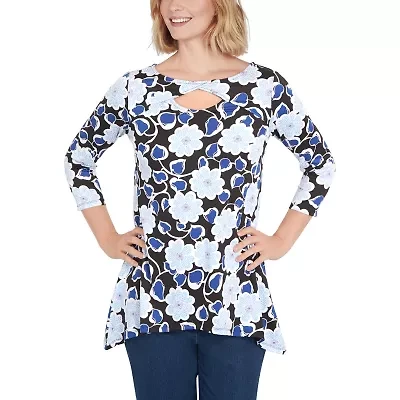 Larky Lark Womens Scoop Neck 3/4 Sleeve Stretch Fabric T-Shirt