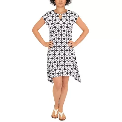 Larky Lark Womens Short Sleeve Geometric A-Line Dress