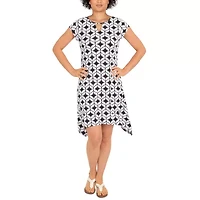 Larky Lark Womens Short Sleeve Geometric A-Line Dress