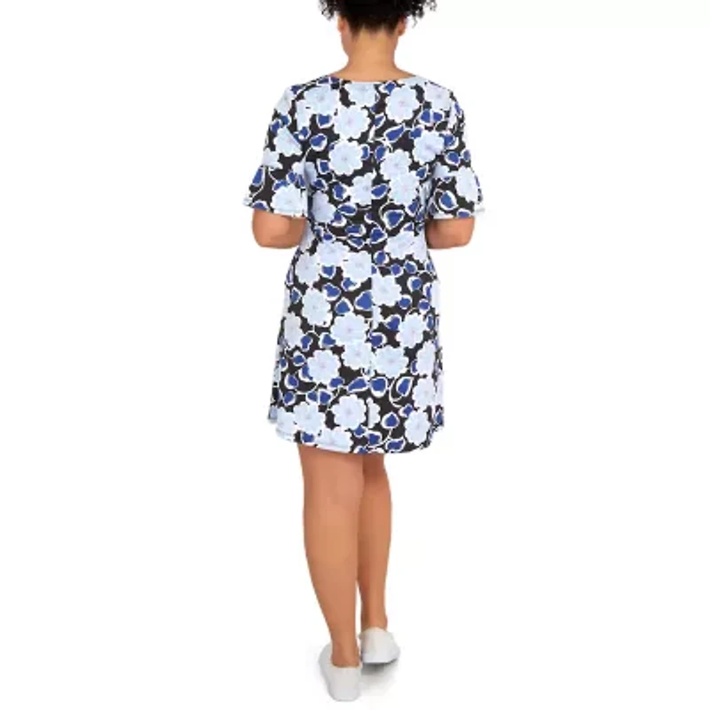 Larky Lark Womens Short Sleeve Floral A-Line Dress