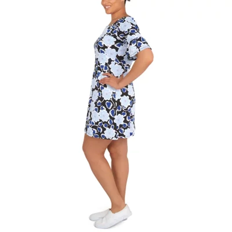 Larky Lark Womens Short Sleeve Floral A-Line Dress