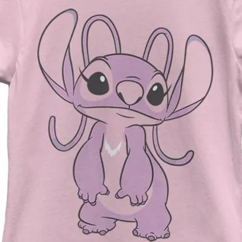 Little & Big Kid Girls Crew Neck Short Sleeve Slim Fit Lilo Stitch Graphic T-Shirt