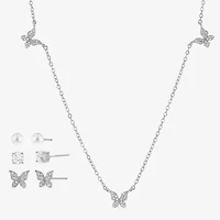 olivia and jackson Womens Cubic Zirconia Simulated Pearl Pure Silver Over Brass Butterfly 5-pc. Jewelry Set