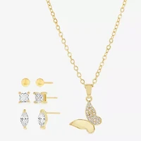 olivia and jackson Womens Cubic Zirconia 14K Gold Over Brass Butterfly 5-pc. Jewelry Set