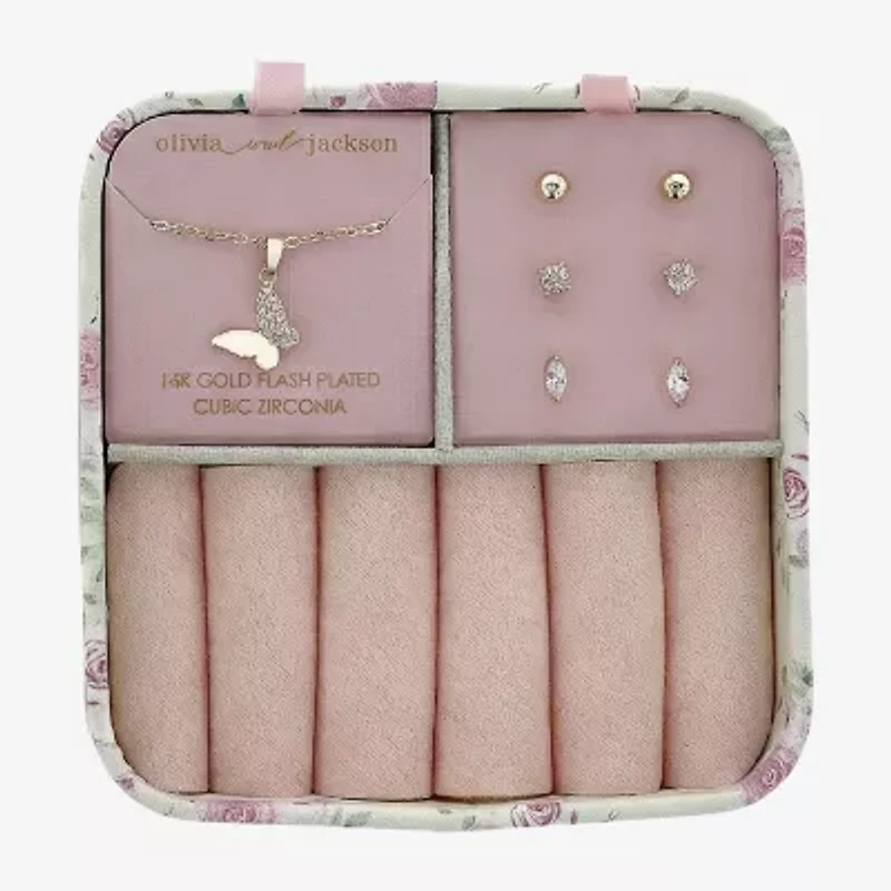 olivia and jackson Womens Cubic Zirconia 14K Gold Over Brass Butterfly 5-pc. Jewelry Set