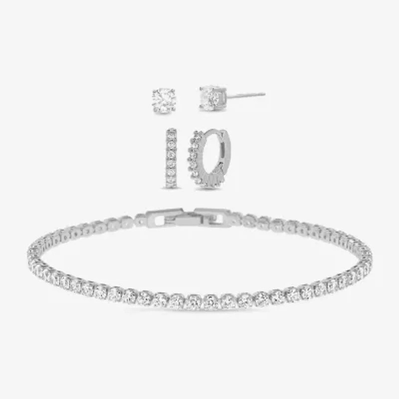 olivia and jackson Womens Cubic Zirconia Pure Silver Over Brass 4-pc. Jewelry Set