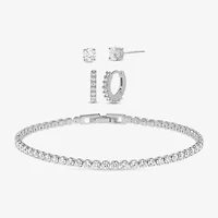 olivia and jackson Womens Cubic Zirconia Pure Silver Over Brass 4-pc. Jewelry Set