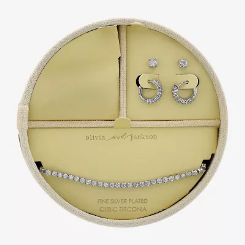 olivia and jackson Womens Cubic Zirconia Pure Silver Over Brass 4-pc. Jewelry Set