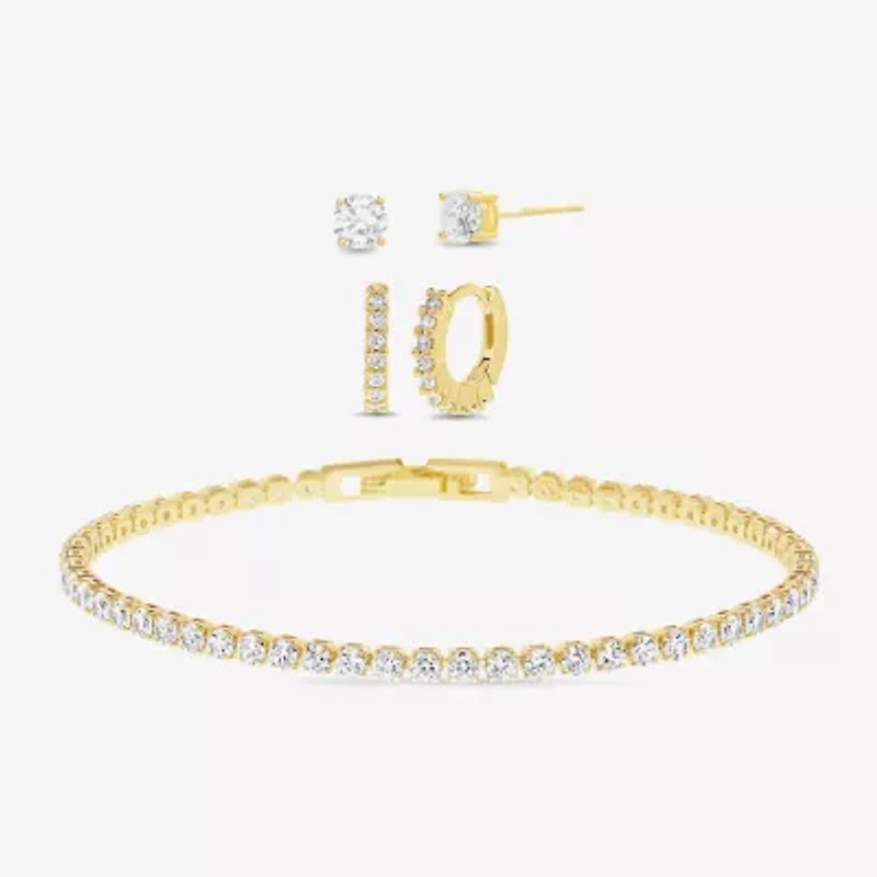 olivia and jackson Womens Cubic Zirconia 14K Gold Over Brass 4-pc. Jewelry Set