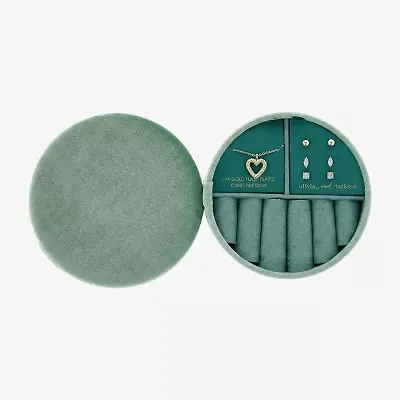 olivia and jackson Womens Cubic Zirconia 14K Gold Over Brass Heart 5-pc. Jewelry Set