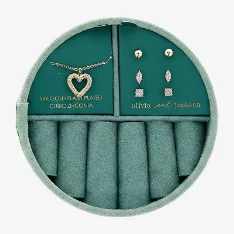 olivia and jackson Womens Cubic Zirconia 14K Gold Over Brass Heart 5-pc. Jewelry Set