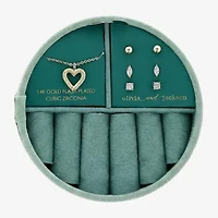 olivia and jackson Womens Cubic Zirconia 14K Gold Over Brass Heart 5-pc. Jewelry Set