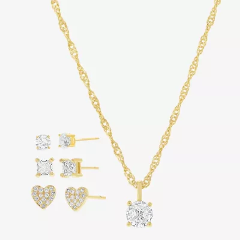 olivia and jackson Womens Cubic Zirconia 14K Gold Over Brass Heart Round 5-pc. Jewelry Set