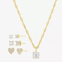 olivia and jackson Womens Cubic Zirconia 14K Gold Over Brass Heart Round 5-pc. Jewelry Set