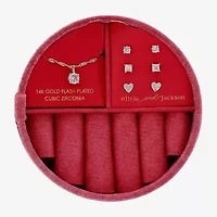 olivia and jackson Womens Cubic Zirconia 14K Gold Over Brass Heart Round 5-pc. Jewelry Set