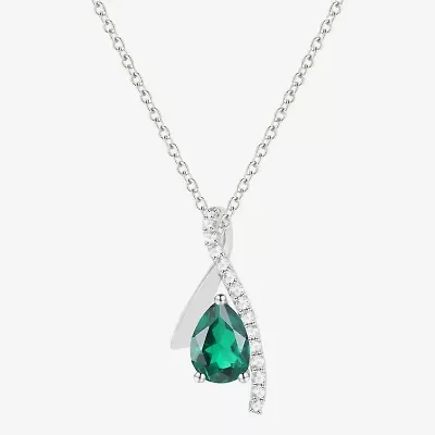 Womens Lab Created Gemstone Sterling Silver Pear 18 Inch Pendant Necklace