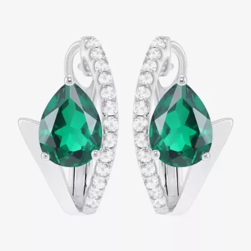 Womens Lab Created Gemstone Sterling Silver 14mm Pear Hoop Earrings