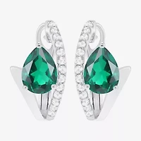 Womens Lab Created Gemstone Sterling Silver 14mm Pear Hoop Earrings