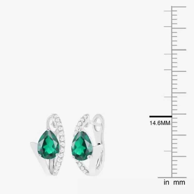 Womens Lab Created Gemstone Sterling Silver 14mm Pear Hoop Earrings