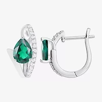 Womens Lab Created Gemstone Sterling Silver 14mm Pear Hoop Earrings