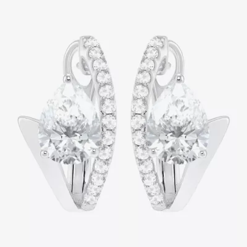 Womens Lab Created Gemstone Sterling Silver 14mm Pear Hoop Earrings