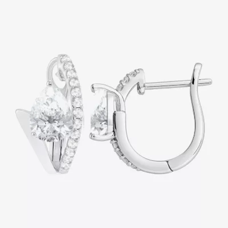 Womens Lab Created Gemstone Sterling Silver 14mm Pear Hoop Earrings