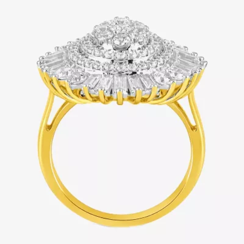 Womens CT. T.W. Lab Grown White Diamond 10K Gold Cluster Cocktail Ring