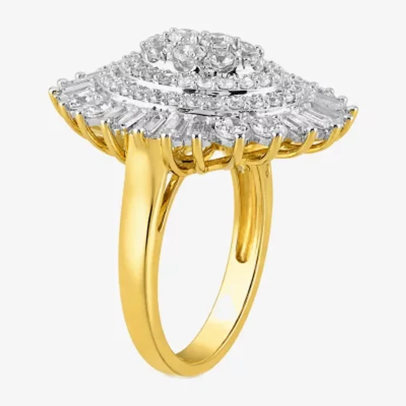 Womens CT. T.W. Lab Grown White Diamond 10K Gold Cluster Cocktail Ring