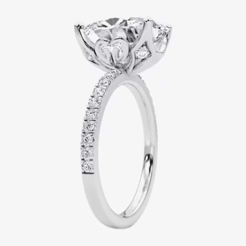 Grown Gorgeous (F / Vs2) Womens CT. T.W. Lab White Diamond 14K Gold Oval Side Stone Engagement Ring