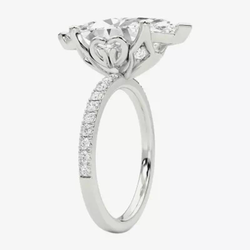 Grown Gorgeous (F / Vs2) Womens 4 / Ct. T.W. Lab White Diamond 14K Gold Marquise Side Stone Engagement Ring