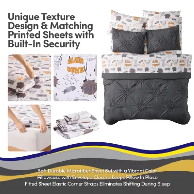 Sweet Home Collection Pintuck Basketball Kids Bedding Set Down Alternative Comforter
