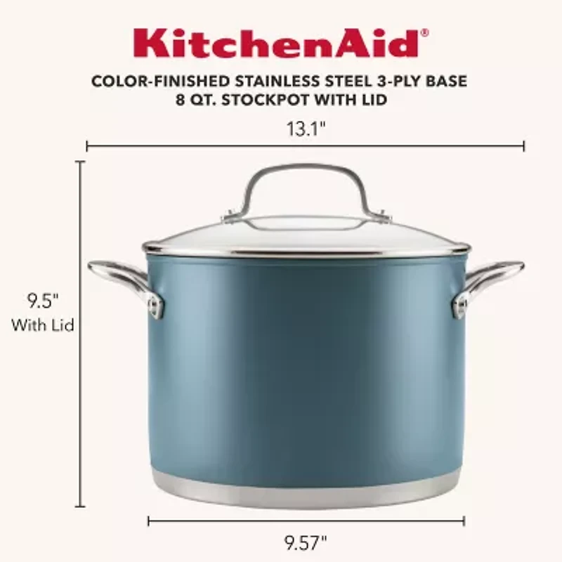 KitchenAid Color-Finished Stainless Steel Agave 3-Ply Base Stainless Steel Stockpot