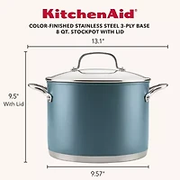 KitchenAid Color-Finished Stainless Steel Agave 3-Ply Base Stainless Steel Stockpot